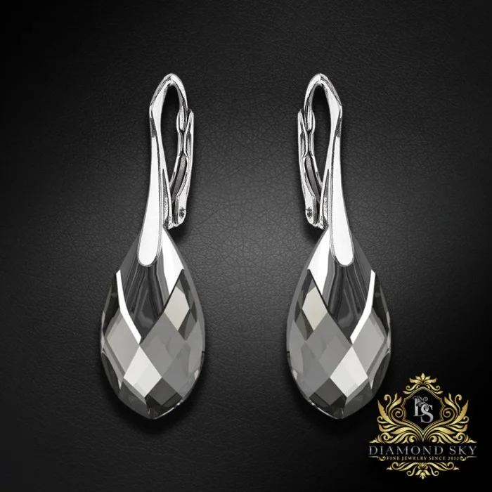 Sudraba auskari "Baroka II (Black Diamond Light Chrome)" ar Swarovski™ kristāliem